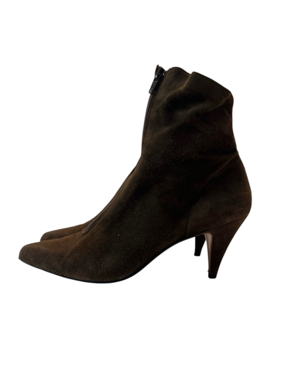 Allure Chocolate Brown Suede Pointed-Toe Mid-Heel Ankle Boots